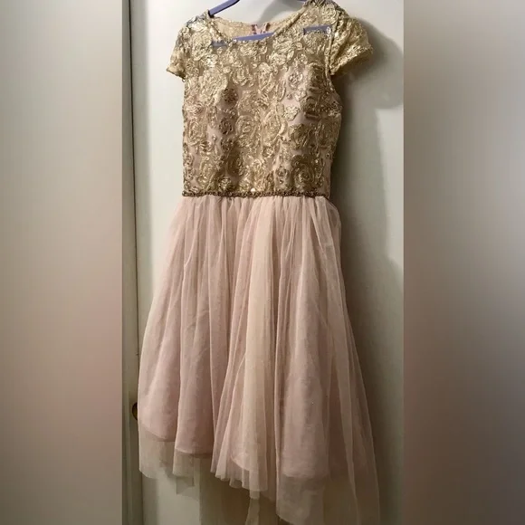 Rare Editions Big Girls Blush Pink & Ivory Beaded High Low DressSize 16